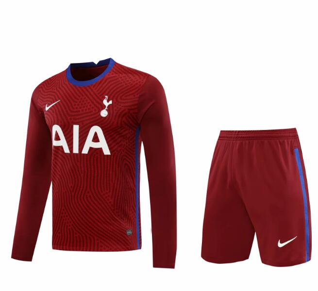 Tottenham Hotspur Long Sleeve Goalkeeper Red Soccer Jersey Kits (Shirt+Shorts) 2020/21